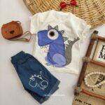 تیشرت شلوارک دایناسور آبی 219