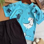 تیشرت شلوارک دایناسور آبی کد 977